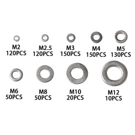 800Pcs Flat Washer Set, Round Rust-proof Metal Gasket with Storage Box for Repair, Factories and Home Decoration (M2, M2.5, M3, M4, M5, M6, M8, M10, M12)