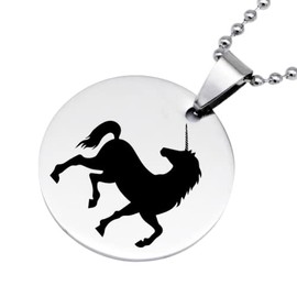 Harry's Loft Unicorn Pendant Necklace Girl's Women's Gift Silver Stainless Steel Velvet Bag UK