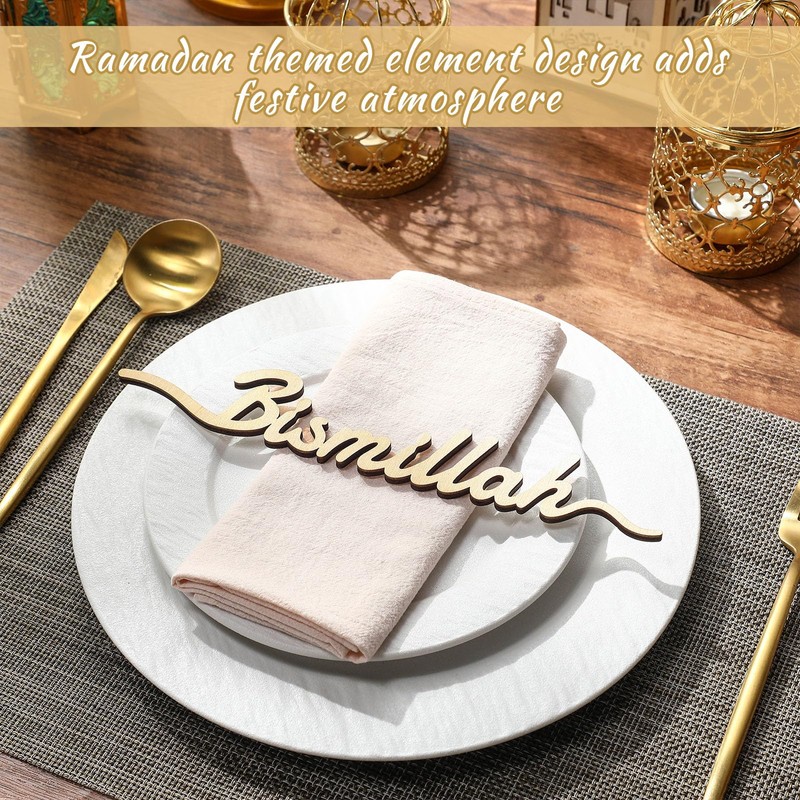 Yousoontic 24 Pcs Ramadan Wood Sign Bismillah Ramadan Mubarak Table