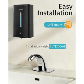 AIKE - Dispensador de jabón automático de alta capacidad, 1000 ml, dispensador de jabón líquido comercial para montaje en pared, color negro mate, mod