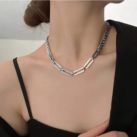 TseenYi Punk Necklace Silver Chunky Chain Necklace Paperclip Choker Neckalce Chain Minimalist Chain Necklace Jewelry for Women and Girls Gifts