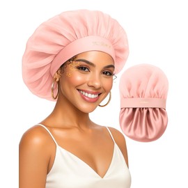 YANIBEST Silk Bonnet for Sleeping, Butter-Satin Bonnet to Reduce Frizz, Breathable Lightweight Hair Wrap for Curly Hair, Pink
