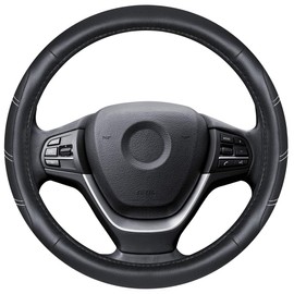 Elantrip Leather Steering Wheel Cover 15 1/2 to 16 inch Universal Large Soft Grip Breathable for Car Truck SUV Jeep Anti Slip Black