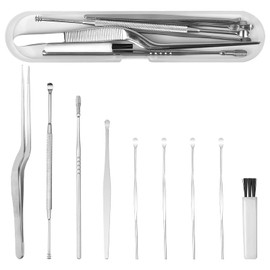 8 Pcs Ear Wax Removal Kit, Curved Tip Tweezer, Ear Pick Earwax Removal Tool, Ear Cleansing Tool Set, Ear Wax Remover with Storage Box, Reusable Ear Curette Wax Removal Set for Children & Adults