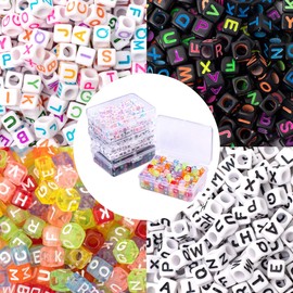 Whaline Acrylic Alphabet Letter Beads 800 Pcs in 4 Storage Case with 16 Feet Crystal Thread for DIY Jewelry Making Key Chains (4 Colors, 6 mm)