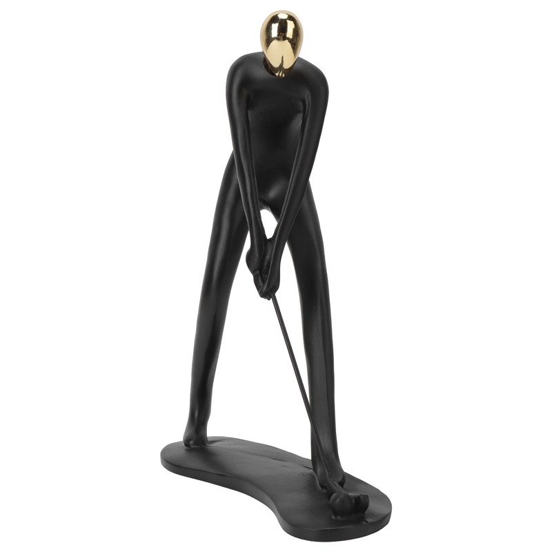 Golfer Sculpture Gold Head Hand Crafted Abstract Resin Golfer Ornament