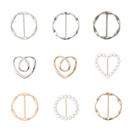 Anseom 9 PCS Metal T-Shirt Clips, Heart Scarf Clips Round Shawl Clip Scarf Rings Buckle Metal Circle Heart Clips Versatile Fashion Accessory for Women Girls Shirt Dress Sweater Shawl