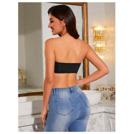 OYOANGLE Women's Bandeau Bralette Seamless Non-Slip Comfortable Strapless Bra Black XL