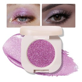 Single Purple Shimmer Sparkly Eyeshadow,Bright High Pigment Intense Monochrome Eye Shadow,Apply Makeup Easily,Glitter Pressed Powder Single Eyeshadow,24 Hour Eye Makeup Longwear Waterproof,Blendable