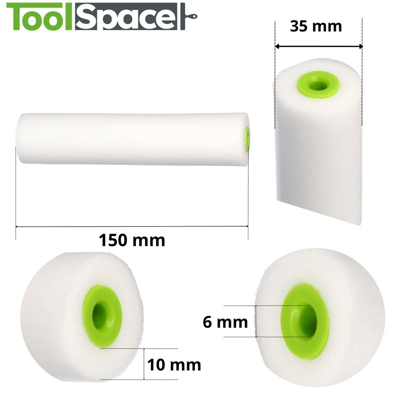 ToolSpace 10x Polyurethane Foam Cartridges for Paint Rollers - 15cm