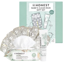 The Honest Company Babe's Clean Bum Gift Set | Diapering + Newborn Essentials | 99% Water Wipes (60 ct), Diaper Rash Cream (2.5 oz), Clean Conscious Diapers (Size 1, 7 ct)