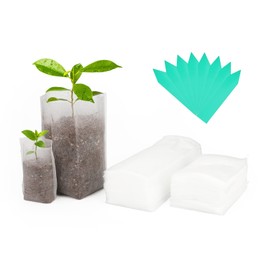 KINGLAKE 200 Pcs Non-woven Plant Seedling Bags Biodegradable Fabric Grow Breeding Bags with 100pcs 4" Plant Labels(4.4 x 8.5 cm+ 9 x 15 cm)