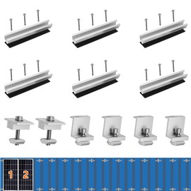 Solar Panel Bracket Kit - 6 Pcs Aluminium Mounting Rail 200mm, Panel Mount 30mm/35mm, Z-Bracket Set, Center Clamps, Rail Connector for Metal, Tin, Flat, Sheet Roof