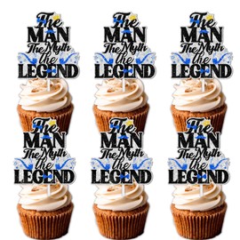 18pcs Black Glitter Men's Smoking Pipe Bow Tie Cupcake Topper The Man The Myth The Legend Theme Decor Supplies Male Daddy Father's Day Happy Birthday Party Decorations set