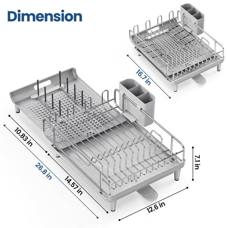 TOOLF Expandable Dish Rack, Dish Drying Rack for Kitchen Counter,