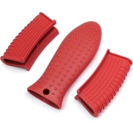 HARSKIYER Cast Iron Handle Cover 4 Pack, Heat Resistant Material Pot Handle Holders, Non-Slip Bumped Pot Sleeve for Cast Iron Skillets, Metal Pans, Griddles (Red)