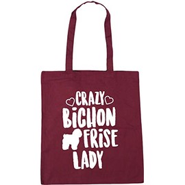 Hippowarehouse Crazy Bichon Frise Lady Tote Shopping Gym Beach Bag 42cm x38cm, 10 litres