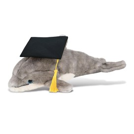 DolliBu Grey Dolphin Graduation Plush Toy - Super Soft Dolphin Graduation Stuffed Animal Dress Up with Graduation Cap with Tassel - Reward Celebration Grad Gift - 12.5 Inch