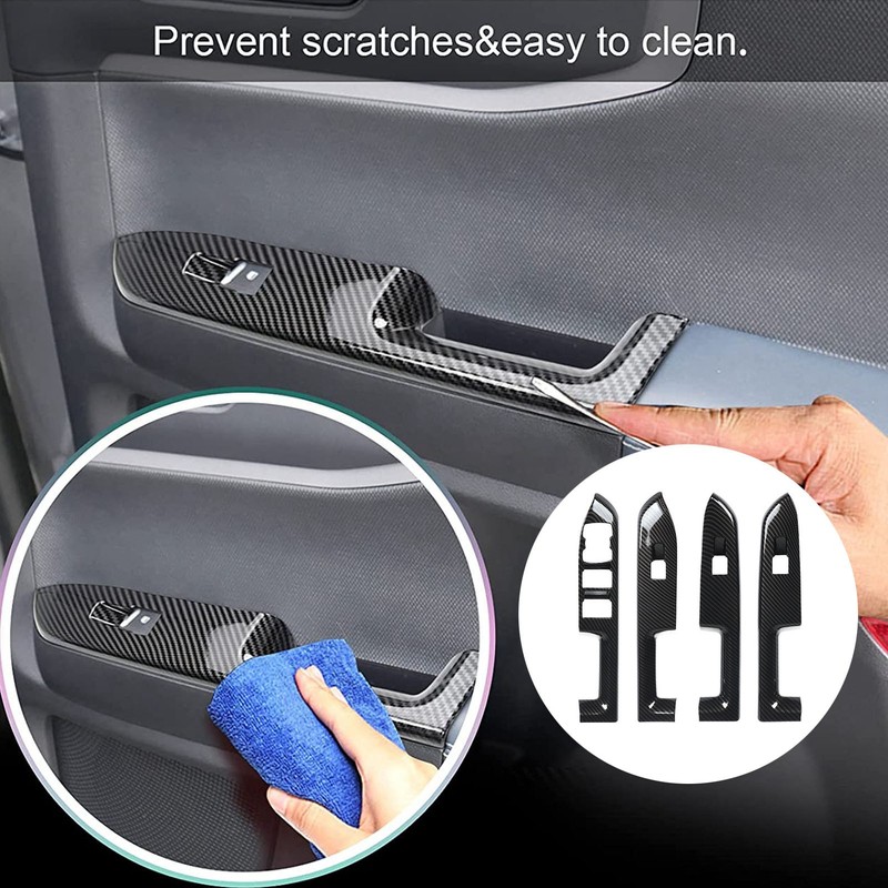 4 Pcs Door Window Control Panel Cover Carbon Fiber Style