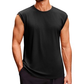 Runcati Men's Sleeveless Tank Tops Crewneck Casual Workout Gym Cut Off Muscle Fit T Shirt Black