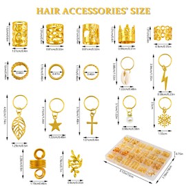 JOISHOP 245pcs Hair Jewellery for Braids, Gold Braid Beads Gold Hair Cuffs Charms Rings for Girl Women Men Hair Braids Decoration Party Music Festival