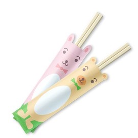 Aoto Print Split Chopsticks (Bag) Aspen Genroku Chopsticks 7.1 inches (18 cm), Bear/Rabbit, Chopsticks Bag, Pack of 100 Pairs for Kids