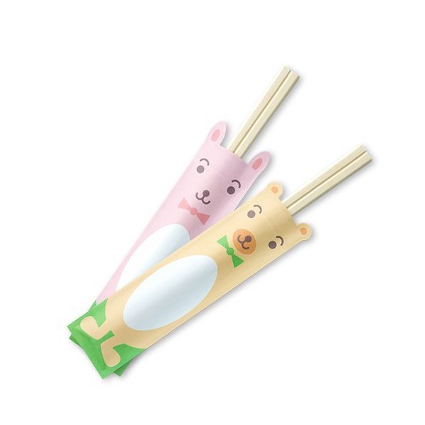 Aoto Print Split Chopsticks (Bag) Aspen Genroku Chopsticks 7.1 inches (18 cm), Bear/Rabbit, Chopsticks Bag, Pack of 100 Pairs for Kids