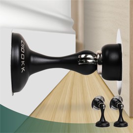 Ciiqokk Magnetic Door Stoppers,Stainless Steel Door Stops for Wall and Floor Mounting. Door Holder KeepDoor Ope,No Drilling Door Stop with Adhesive Tapes. (2, Black)