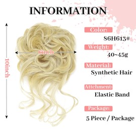 Fulang Hair 5 Pieces Bleach Blonde Messy Hair Scrunchies Bun Updo Hairpiece Elastic Hair Bun Piece for Women Curly Wavy Piece for Women Messy Hair Bun Donut Accessories Scrunchies