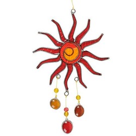 HAB & GUT -HA002- Windspiel Suncatcher ROT GELB, Sonne 30 x 14 cm Mobile zur Deko von Fenster, Terrasse, Balkon, Wohnmobil