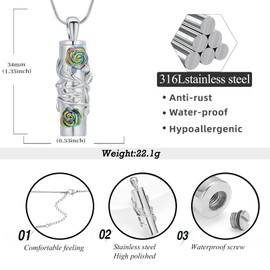 Hearbeingt Rose Flower Urn Necklace for Ashes Cylinder Cremation Jewelry Pendant for Human/Pet Cremation Ash Pendant Loved One Memorial Jewelry