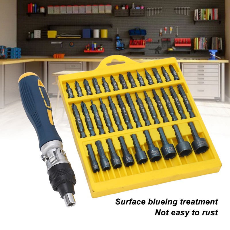36Pcs Screwdriver Set Magnetic Rotatable Base 1/4 Socket Ratchet Screwdriver