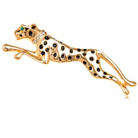 Alilang Golden Tone Shiny Clear Rhinestone Enamel Leopard Cougar Brooch Pin