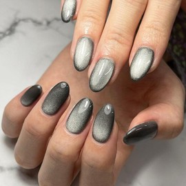 Handmade Cat Eye Almond Short False Nails – Acrylic Press-On, Jelly Glue Needed – Elegant Touch Full Cover Jelly Gel Nails