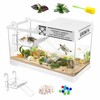 GOZILLA Aquatic Turtle Tank,Upgrade PC Turtle Tank Starter Kit, Reptile Habitat with Lid,Hanging Basking Platform, Bottom Drainage for Turtles,Crabs,Shrimps and Small Reptiles. (15.75×7.9×9''/White)
