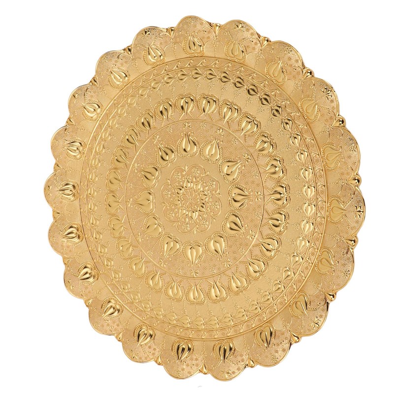 Turkish Tea Coffee Serving Tray Vintage Style Embossed Pattern Round