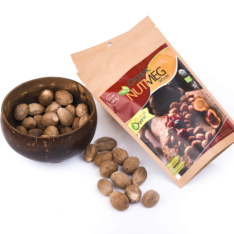 True Organic Ceylon Nutmeg Whole 3.5 Oz - USDA Certified