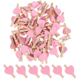Kisangel 50pcs Mini Heart Clothespins Pink Wooden Clips DIY Photo Paper Pegs Mini Clothes Pins for Photo Cards Paintings Scrapbookings