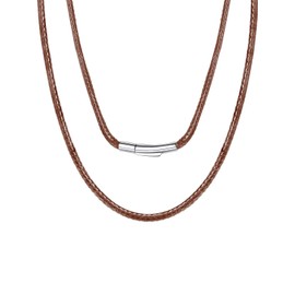 Braided Leather Wax Rope Cord Chain Waterproof with Stainless Steel Snap Clasp Unisex 3mm 20inch Choker Men