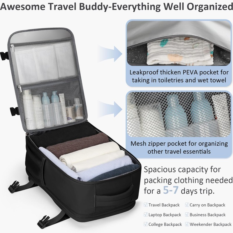 Tenot Travel Carry on Backpack, Laptop Backpack Flight Approved Personal