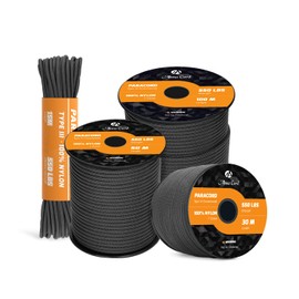 Abma Cord Paracord 550 Nylon Rope Paracord 4 mm Cords (15 m - 30 m - 50 m - 100 m) with 7 Core Type III Survival Parachute Cord Top 45 Hot Colours - Max. 250 kg - Black, 50 m