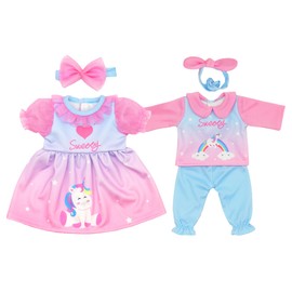 ZWOOS 2 Pack Doll Clothes for Baby Dolls 35-43 cm Unicorn Outfit Compatible with Baby Born, Baby Annabell and More