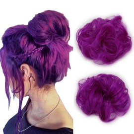 LaLuLoLi Women's Thick Hair Bun 2PCS Purple Curly Wavy Updo Hair Bun Extensions Synthetic Heat Resistent Natural Fiber Messy Hairpieces for Women Party Daily Use (#51P Purple Color)