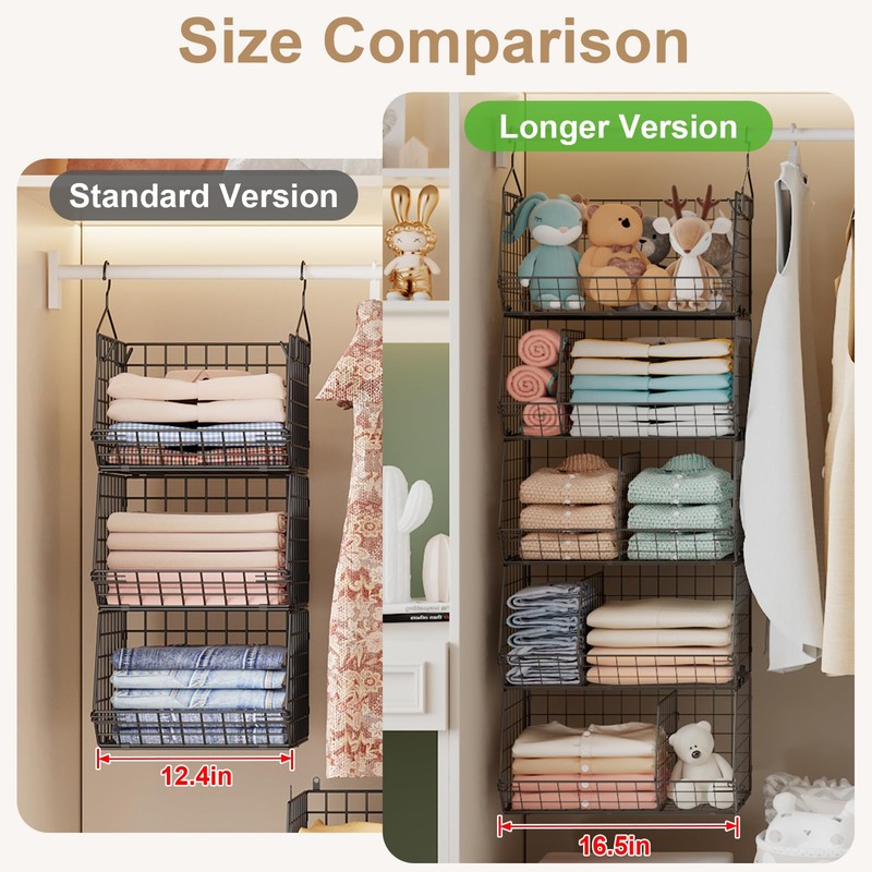 5 Tier Extra Large Closet Hanging Organizer with 5 Dividers,16.5"L