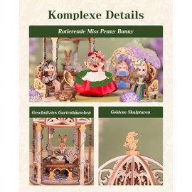 Tonecheer Music Box Wooden 3D Puzzle, DIY Model Kit for Adults, Rotating Music Box, Wooden Puzzle for Home Decoration, Gifts for Birthday, Christmas (Waltz in the Garden)