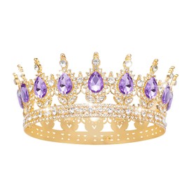 Queen Crown Rhinestone Wedding Crowns and Tiaras for Women Costume Party Hair Accessories Princess Birthday Crown Crystal Bridal Crown (Gold & Purple Crown)