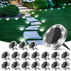 Peasur Solar Ground Lights Outdoor, 18 Pack Flat Solar Powered Disc Lights, IP68 Waterproof, Anti-Rust, Landscape Lighting for Pathway Garden Yard Lawn Walkway Landscape Driveway, Cool White