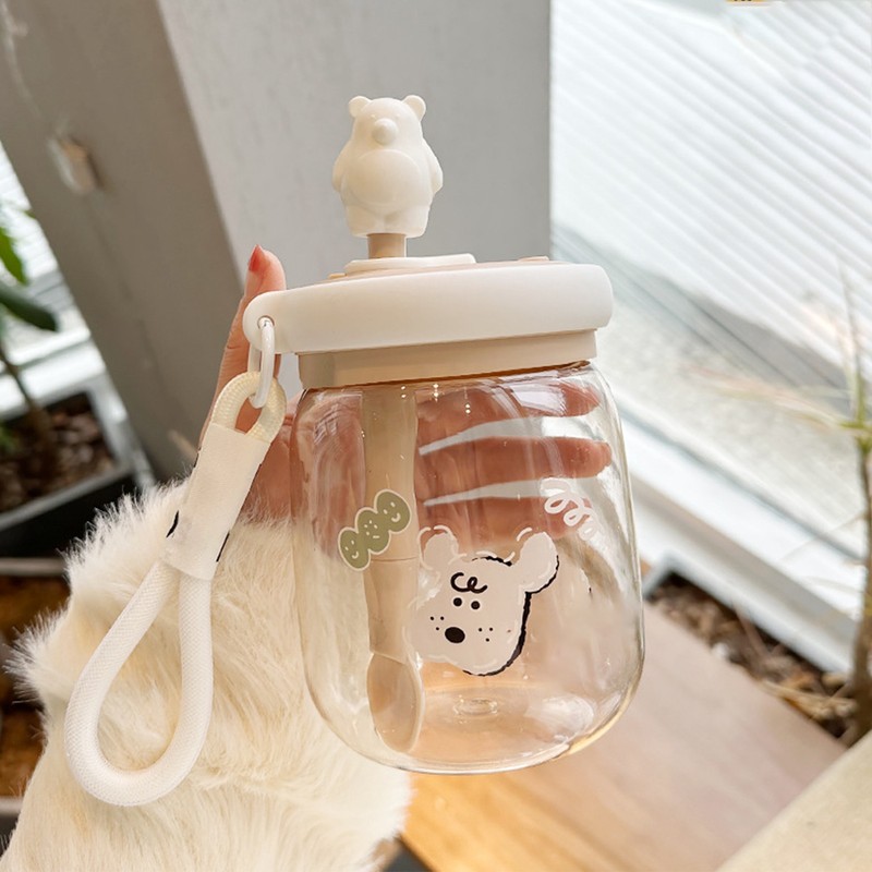 800ml Cute Water Cup with Lid and Straw Plastic Portable