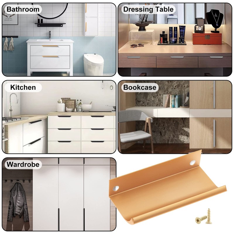 Cjueiom 6 Pack Concealed Kitchen Cupboard Handles 128mm Hole Center