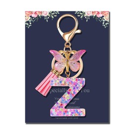 THE FRIGG Valentines day Gifts for Kids Girls Women Keychain Butterfly Tassel Pink Purple Initial Letter Key for Backpack(Z-Pink)